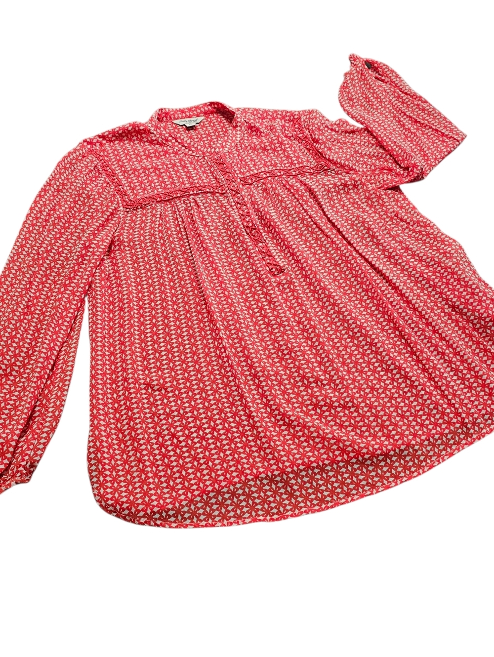 Lucky Brand Sheer Beaded Boho Peasant Blouse Orange Flowy Loose Womens Medium